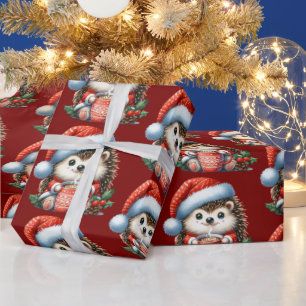 Papier Cadeau Hérisson de fête, Joyeuses Fêtes, Noël