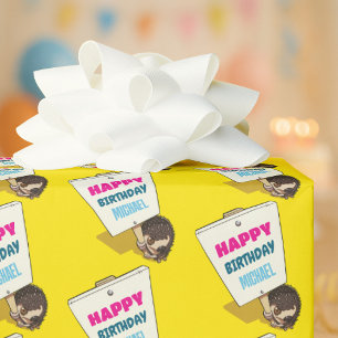 Papier Cadeau Hérisson drôle Ajoutez le nom Joyeux Anniversaire