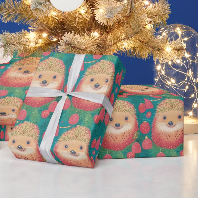 Papier Cadeau Hérisson et Gumdrops Noël mignon (Vacances)