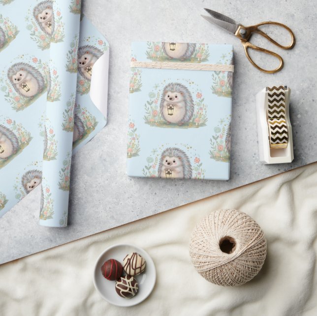Papier Cadeau Hérisson mignon avec motif lanterne (Artisanat)