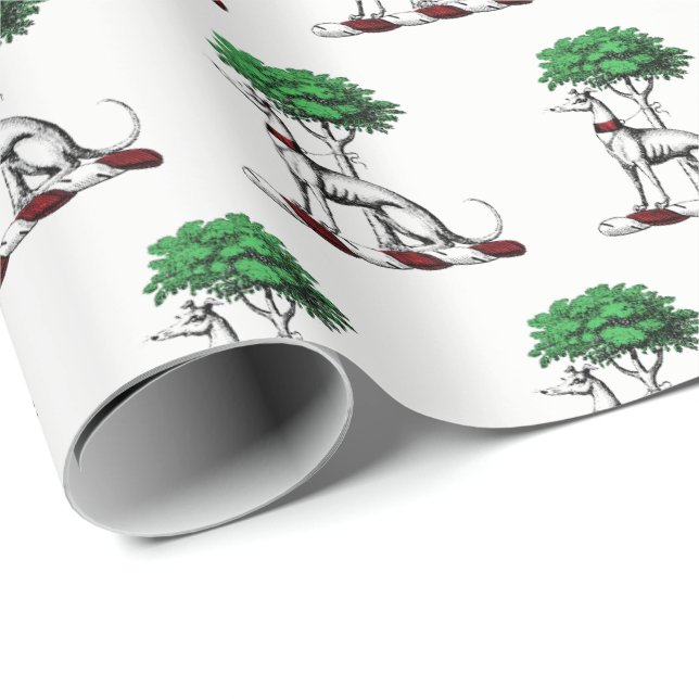 Papier Cadeau Héritier de Greyhound Whippet avec arbre héraldiqu (Coin rond)