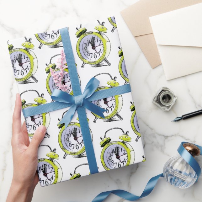 Papier Cadeau Heure de réactivation de l'horloge d'alarme jaune  (Cadeaux)
