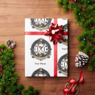 Papier Cadeau Heures de Yule blanches à motif de sablier