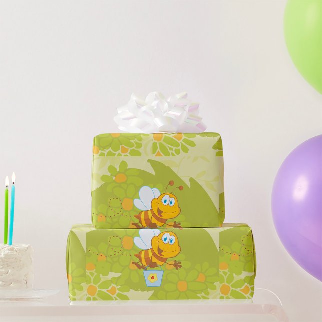 Papier Cadeau Heureuse abeille au miel (Créateur téléchargé)