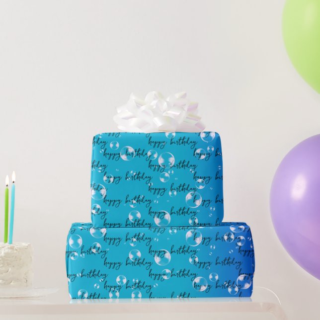 Papier Cadeau Heureuse Bulles D'Anniversaire Sur Gradient Bleu (Cadeaux de fête)
