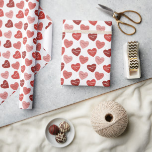 Papier Cadeau Heureuse Sainte-Valentin Rouge & Coeurs bleus Blan