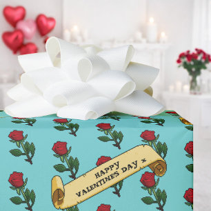Papier Cadeau Heureuse Sainte-Valentin simple Rose rouge 80s Ret