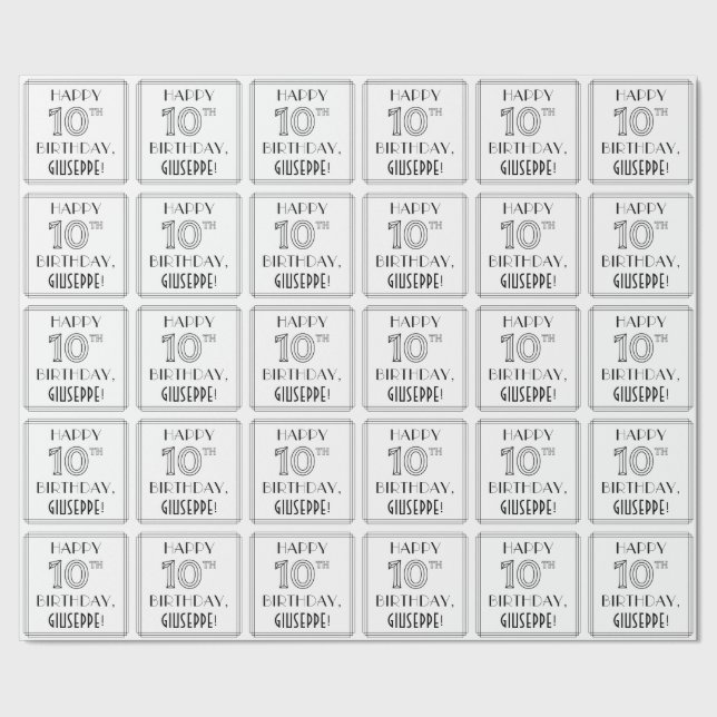 Papier Cadeau HEUREUX 10E ANNIVERSAIRE ; Style Art Déco ; Nom pe (Couture)