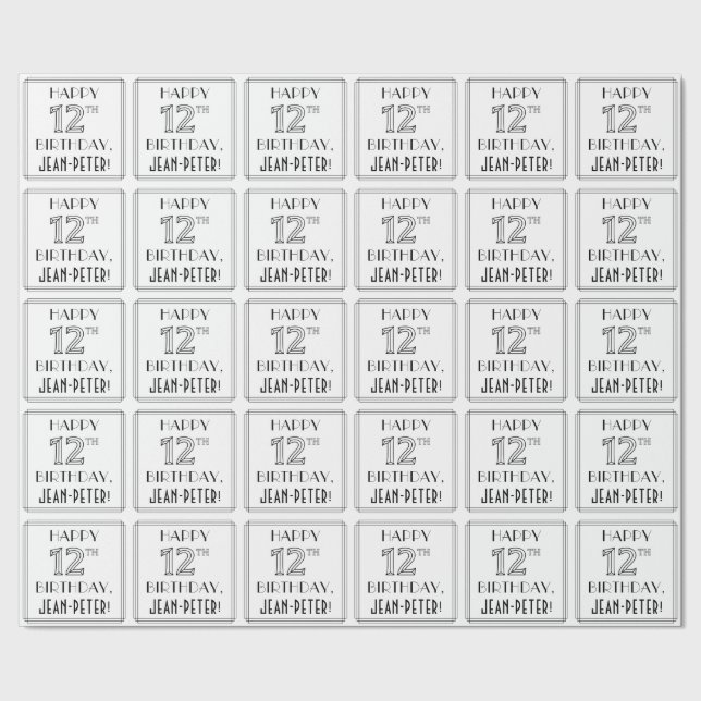 Papier Cadeau HEUREUX 12E ANNIVERSAIRE ; Style Art Déco ; Nom pe (Couture)