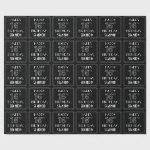 Papier Cadeau HEUREUX 16E ANNIVERSAIRE ; Style Art Déco avec/ No