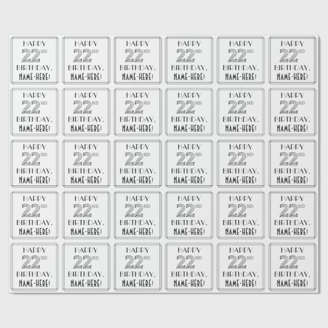 Papier Cadeau HEUREUX 22E ANNIVERSAIRE ; Style Art Déco ; Nom pe (Plat)