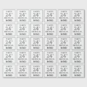 Papier Cadeau HEUREUX 24E ANNIVERSAIRE ; Style Art Déco ; Nom pe