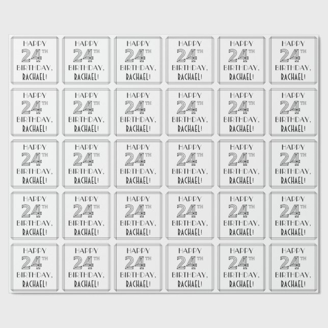 Papier Cadeau HEUREUX 24E ANNIVERSAIRE ; Style Art Déco ; Nom pe (Couture)