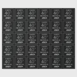 Papier Cadeau HEUREUX 40E ANNIVERSAIRE ; Style Art Déco avec/ No