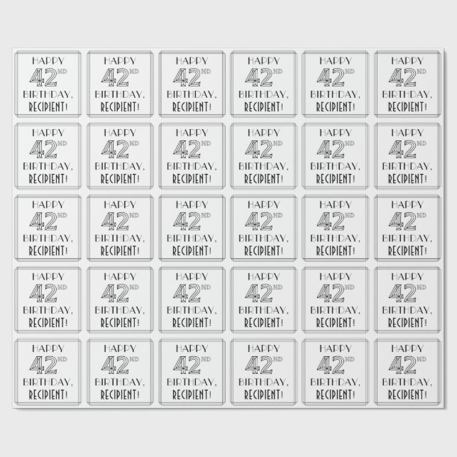 Papier Cadeau HEUREUX 42E ANNIVERSAIRE ; Style Art Déco ; Nom pe (Plat)