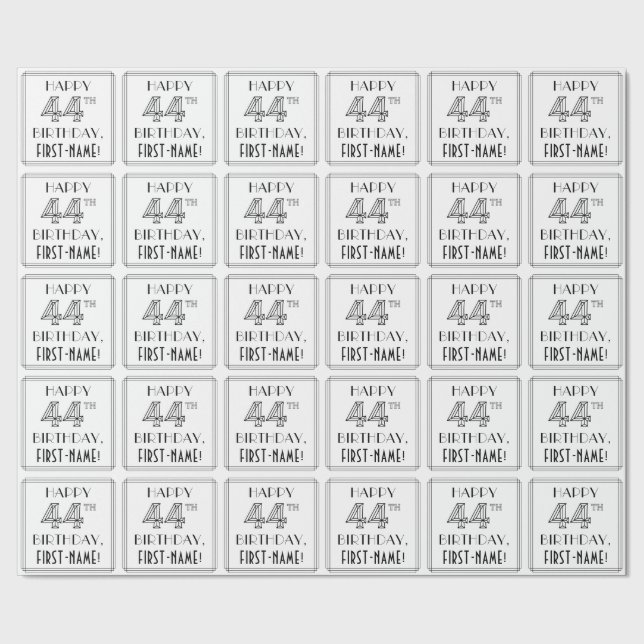 Papier Cadeau HEUREUX 44E ANNIVERSAIRE ; Style Art Déco ; Nom pe (Couture)