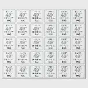 Papier Cadeau HEUREUX 49E ANNIVERSAIRE ; Style Art Déco ; Nom pe