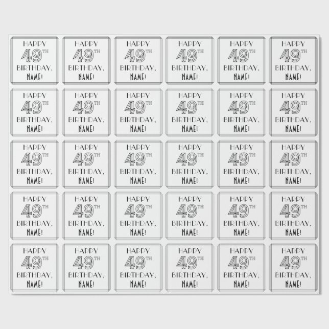 Papier Cadeau HEUREUX 49E ANNIVERSAIRE ; Style Art Déco ; Nom pe (Plat)