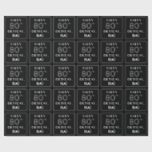 Papier Cadeau HEUREUX 80E ANNIVERSAIRE ; Style Art Déco avec/ No