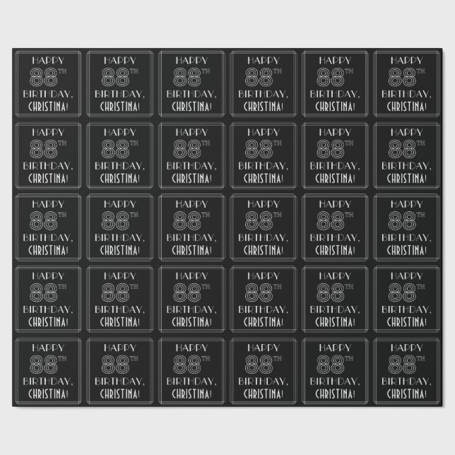 Papier Cadeau HEUREUX 88ÈME ANNIVERSAIRE ; Style Art Déco avec/  (Couture)