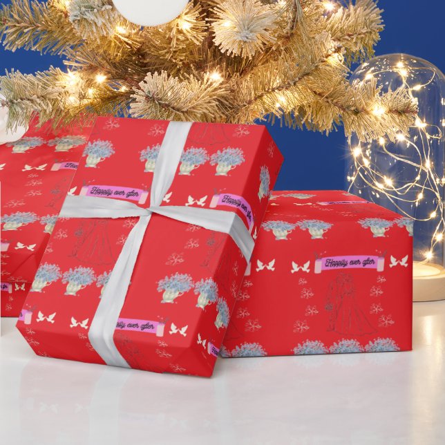 Papier Cadeau Heureux à jamais rouge (Vacances)