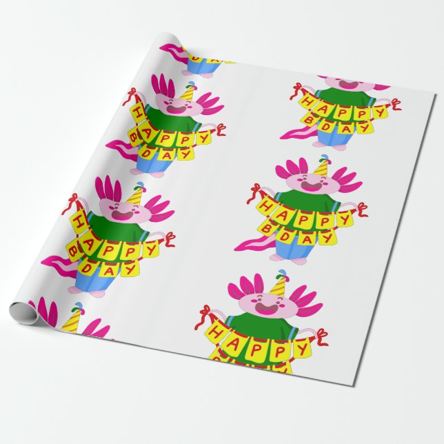 Papier Cadeau heureux anniversaire Axolotl (Déroulé)