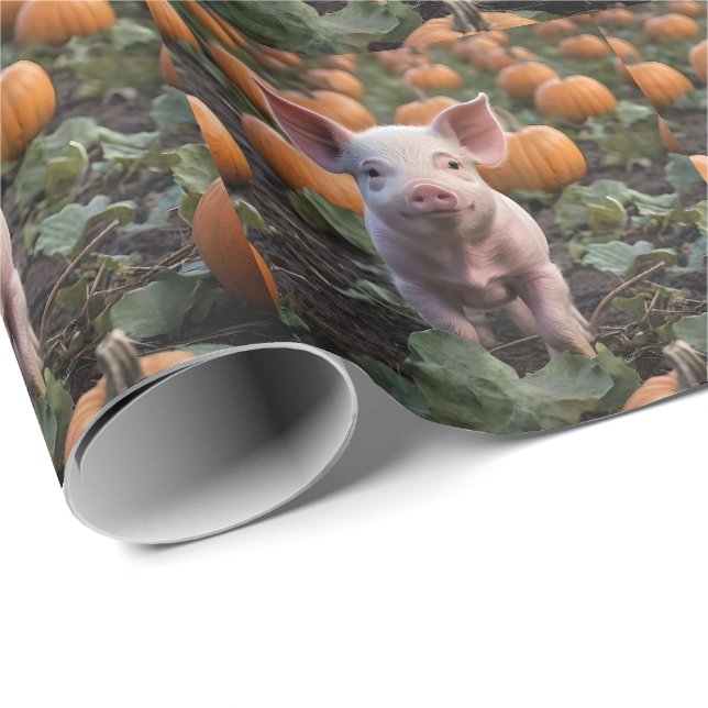Papier Cadeau Heureux Comme Un Cochon Bébé Dans Un Patch Citroui (Coin rond)