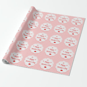 PAPIER CADEAU "HEUREUX JOUR DE LA MÈRE" COEURS ROSES