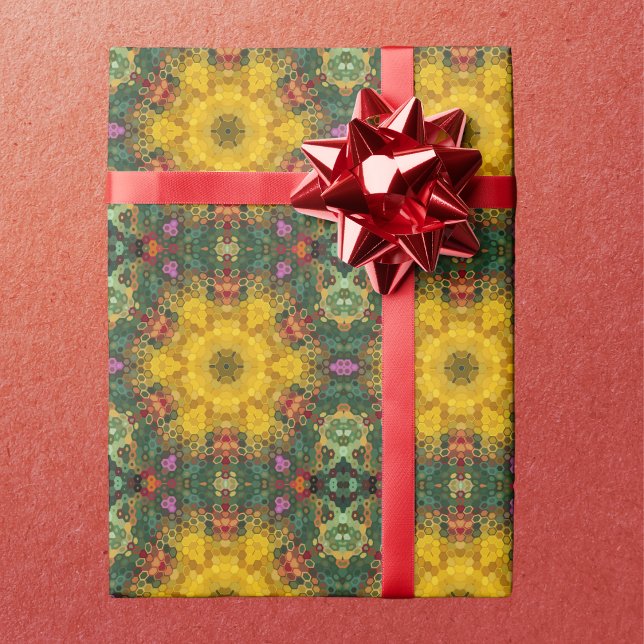 Papier Cadeau Hex Mandala jaune vert et orange (Créateur téléchargé)