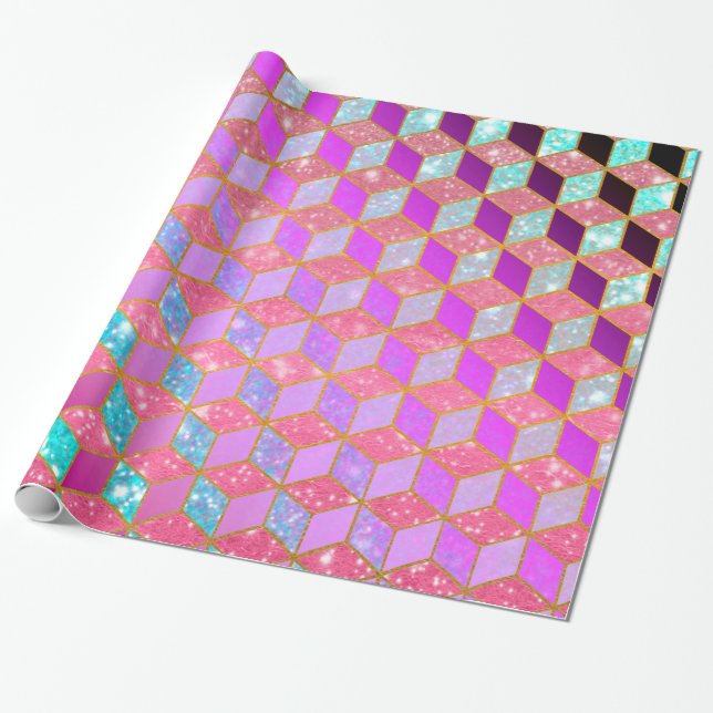 Papier Cadeau Hexagon en forme de diamant doré en Pastel (Déroulé)