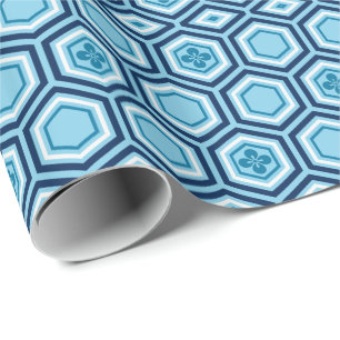Papier Cadeau Hexagonal Kimono Imprimer, Marine et Bleu clair