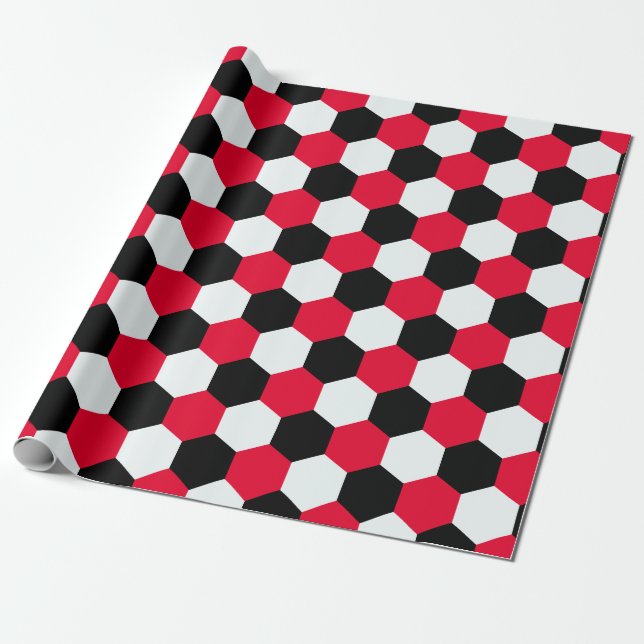 Papier Cadeau Hexagones rouges, noirs et blancs (Déroulé)