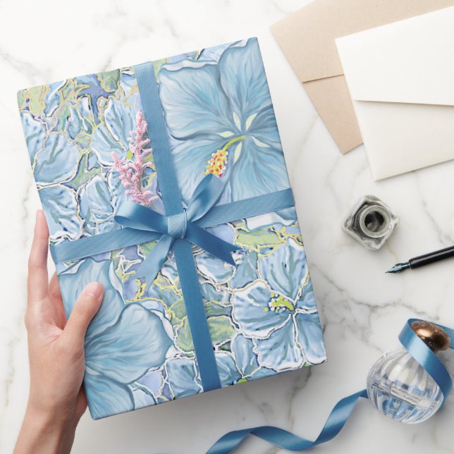 Papier Cadeau Hibiscus & dentelle TURQUOISE (Cadeaux)