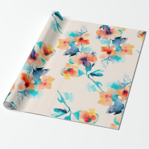 Papier Cadeau Hibiscus fleurs aquarelle illustration motif
