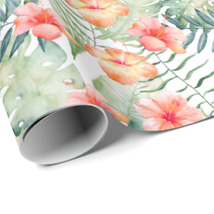 Papier Cadeau Hibiscus floral de Peach rose tropical