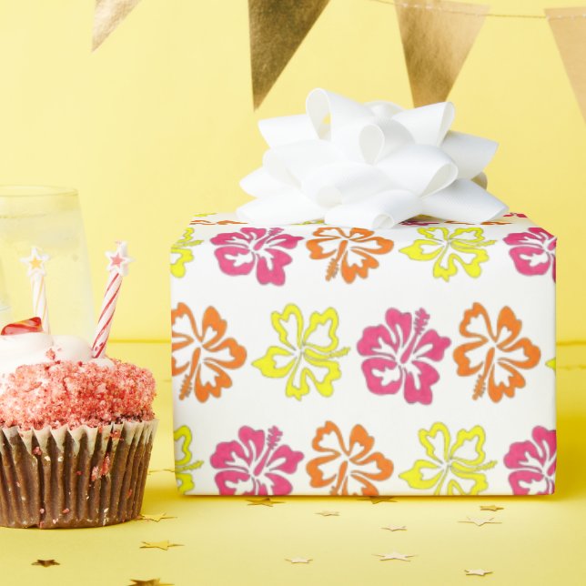 Papier Cadeau Hibiscus Tropical Hawaïen Fleurs Florales Imprimer (Fête d'anniversaire)