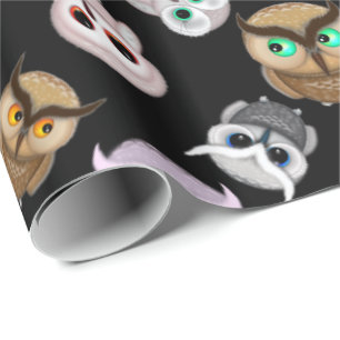 Papier Cadeau Hibou amusant sur fond noir