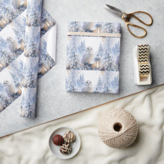Papier Cadeau Hibou Blanc Magie d'Hiver