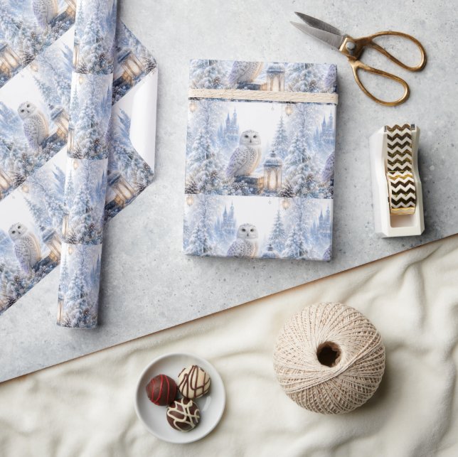 Papier Cadeau Hibou Blanc Magie d'Hiver (Artisanat)