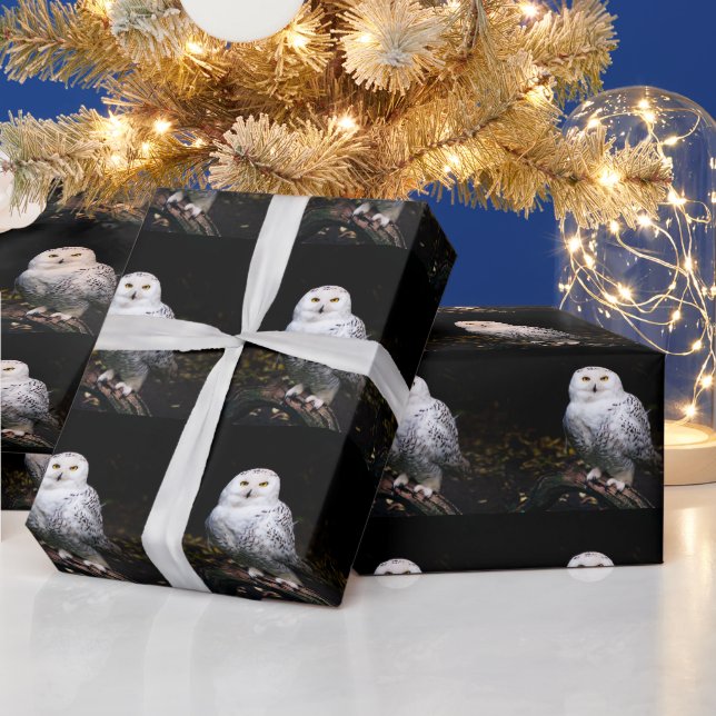 Papier Cadeau Hibou des neiges majestueux d'hiver (Vacances)