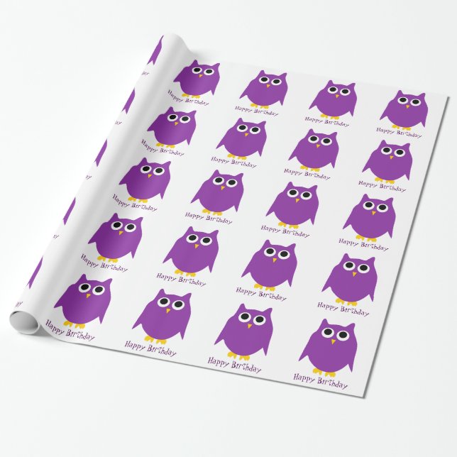Papier Cadeau Hibou Design Anniversaire présent (Déroulé)