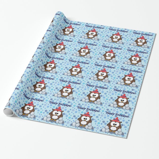 Papier Cadeau hibou d'hiver (Déroulé)