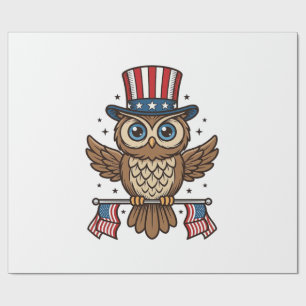 Papier Cadeau Hibou patriotique Gravure vintage Graphique_1