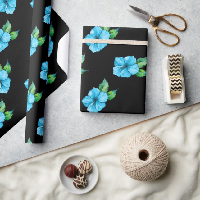 Papier Cadeau Hibscus bleu exotique (Créateur téléchargé)