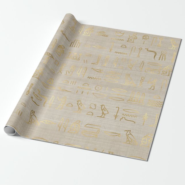 Papier Cadeau Hiéroglyphes égyptiens d'or sur la texture papyrus (Déroulé)