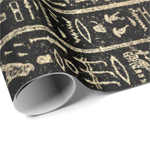 Papier Cadeau Hiéroglyphes égyptiens Gold Foxier Faux Black Lu
