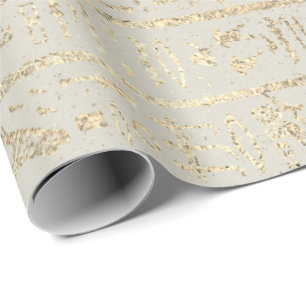 Papier Cadeau Hiéroglyphes égyptiens Gold Pastel Gris crémeux