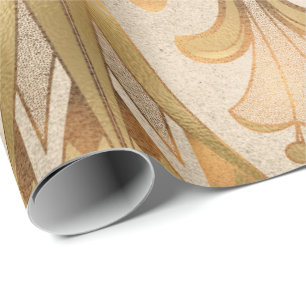 Papier Cadeau Hiéroglyphes égyptiens or Fleurs antiques