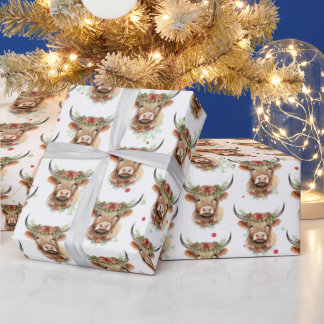 Papier Cadeau Highland Cow Rustic Christmas Wrapper Paper