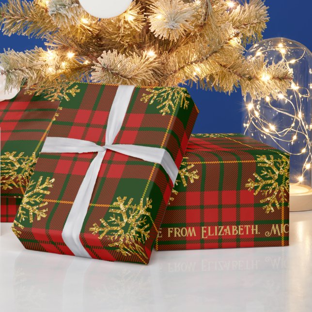 Papier Cadeau Highland Noel Tartan Gold Snowflake Personnalisé (Vacances)
